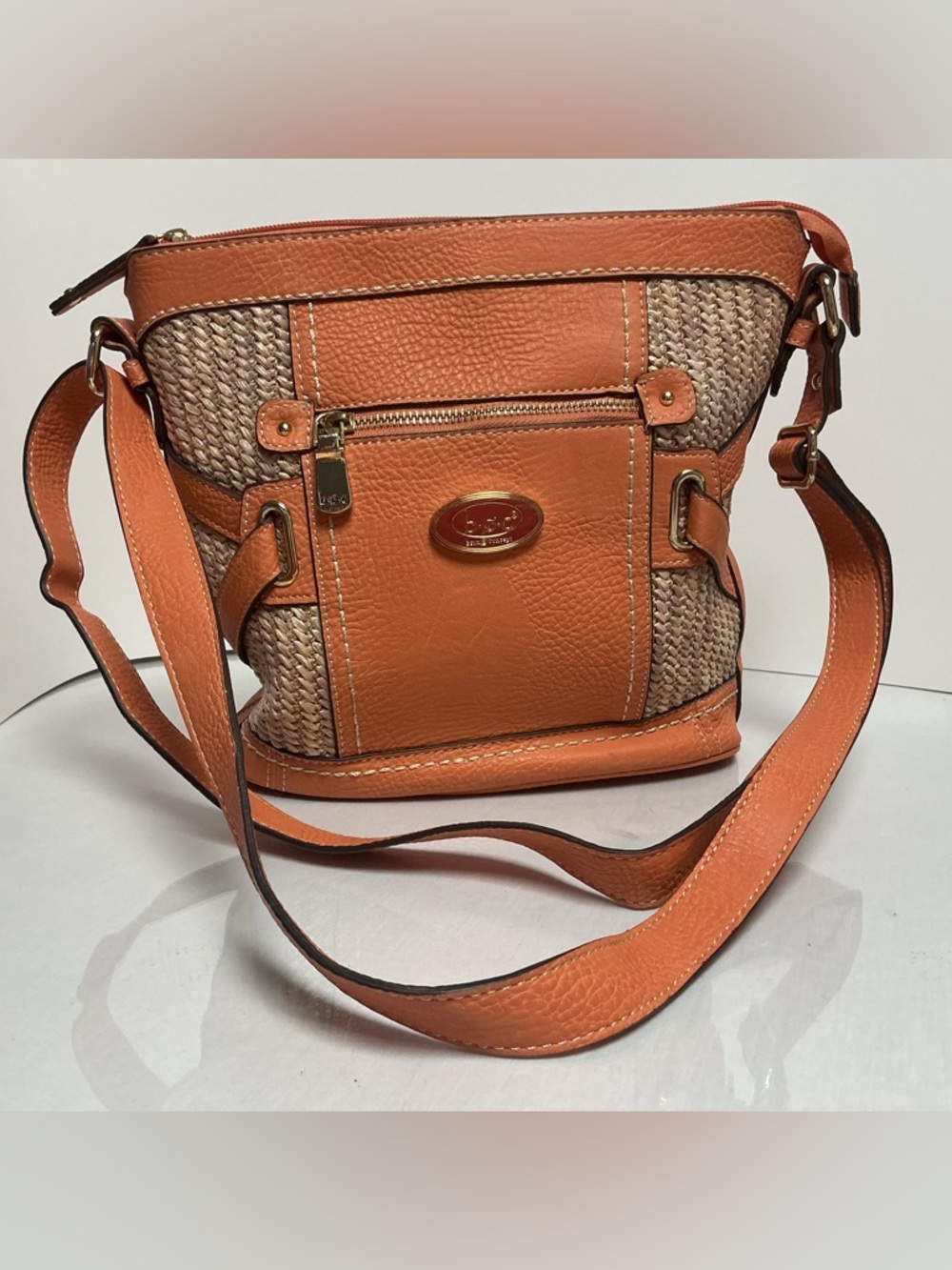 b.ø.c Born Concept Woven Straw & Faux Leather Crossbody Bag Tan